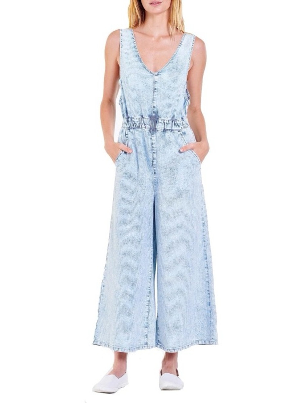 Dear John Light Blue Wide-Leg Denim Jumpsuit